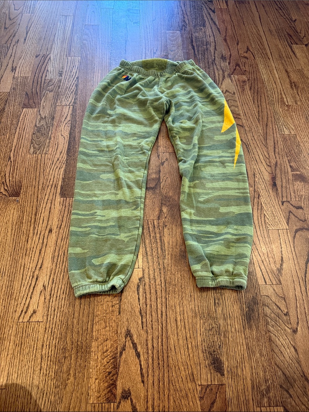Aviator Nation Green Camo Sweatpants with Yellow Accent